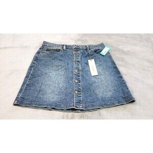 NWT Womens Large Just USA Light Wash Button Front Stretch Aline Skirt